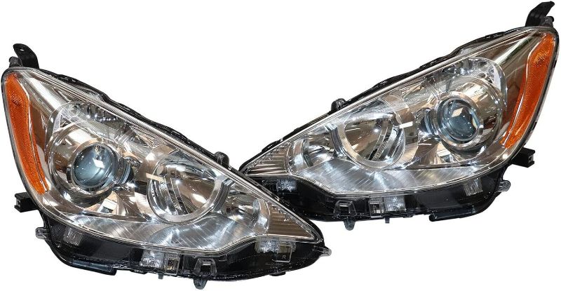 Photo 1 of 2012 2013 2014Toyota Prius C Headlight Assembly Left Driver and Right Passenger Side Headlights Replacement Pair Black Housing Halogen Headlamp
