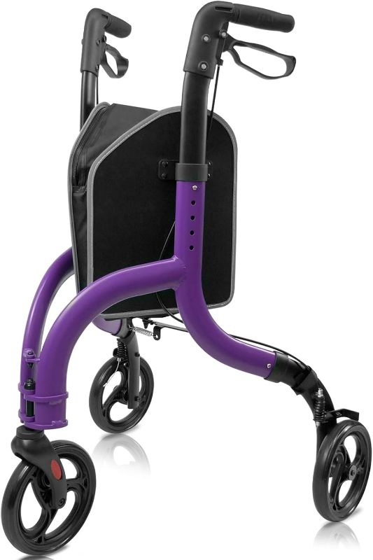 Photo 1 of ***Color is not Purple, True Color is Blue***Premium 3 Wheel Rollator Walker for Seniors - Ultra Lightweight Foldable Walker for Elderly, Aluminum 8 Inch Tri-Wheel Modern Mobility Walking Aid, 