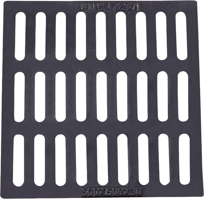 Photo 1 of Cast Iron Drain Grate, 19.7 x19.7 Outdoor Drain Cover, Durable Heavy Duty Sewer Cover to Block Debris, Black Rectangle Drainage Grate for Concrete Floor