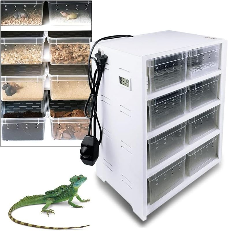 Photo 1 of 220V Reptile Breeding Cabinet 8PCS Transparent Breeding Box Insect Hygrometer Thermostat Function Heating Pad White