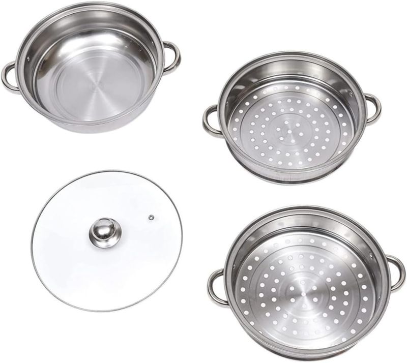 Photo 1 of 1 Set Stainless Steel Steamer Household Steamer Dumpling Steamer Basket Steamer Pot Basket Steamer Cooking Steam Pot for Cooking Rich Steamer Bun Steamer Basket Cooking Steamer