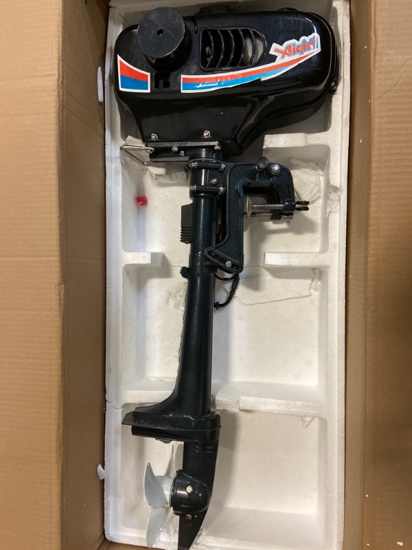 Photo 1 of 2 Stroke Outboard Motor 3.5HP 52CC Gas Powered Boat Motor 0-180° Control Manual Start Heavy Duty Gas Outboard Engine with CDI Water-Cooled System for Fishing, Outdoor Adventure, Water Rescue