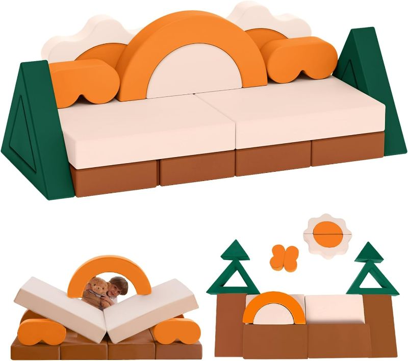 Photo 1 of 18PCS Modular Kids Play Couch - Junlge Theme Toddler Couch Building Fort, Convertible Sofa Foam Couch, Multifunctional Kids Sofa, Toddler Baby Playroom/Bedroom Furniture for Playing, Sleeping