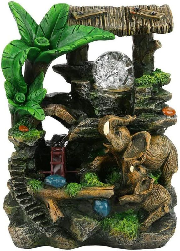 Photo 1 of FINAL SALE ***SOLD AS IS**** Creative with Led Light Tabletop Fountain Resin Elephant Zen Waterfall Fountain Home Living Room Desktop Decorative Indoor Fountain Gift (Missing The Water Ball)