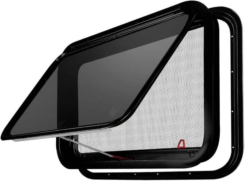 Photo 1 of RV Exit Window, 36" W x 22" H Tinted RV Window with Net Screen and Trim Ring, Fit for 1-1/4" to 1-4/5" Thickness Wall, DOT Approved