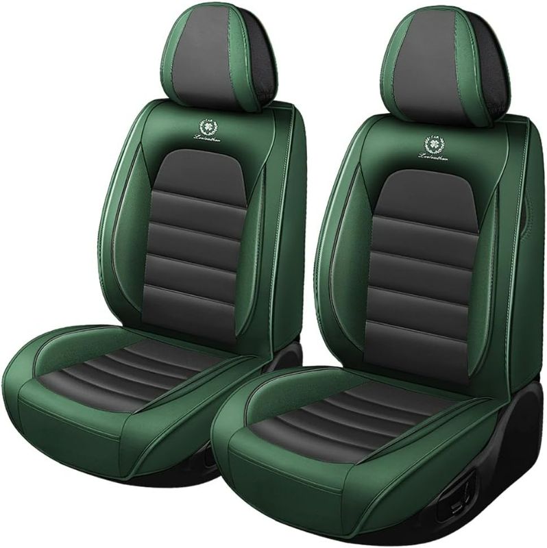 Photo 1 of Car Seat Covers Nappa Leather Universal Seat Cover for Cars Waterproof Seat Cushions Interior Front Car Seat Protectors Auto Seat Covers Fit for Most Cars Sedans SUVs Front Only, Black & Green