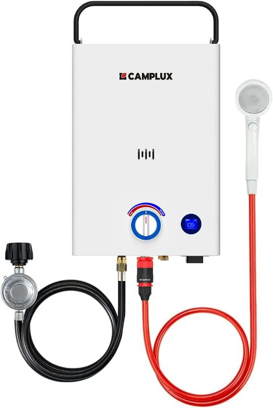 Photo 1 of CAMPLUX Portable Tankless Water Heater F10, 2.64GPM Propane Gas Camping Water Heater with LED Digital Display, 68,000 BTU, Outdoor, First Series