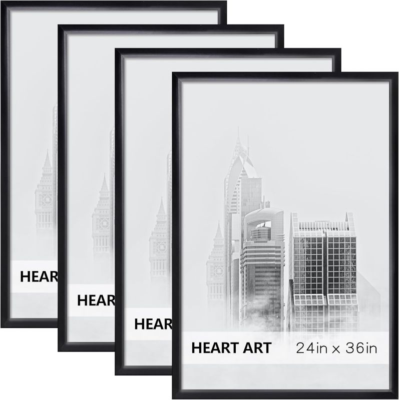 Photo 1 of HEART ART 24 x 36 Poster Frame 4 Pack,24x36 Frame without Mat for Horizontal or Vertical Wall Mounting,Black