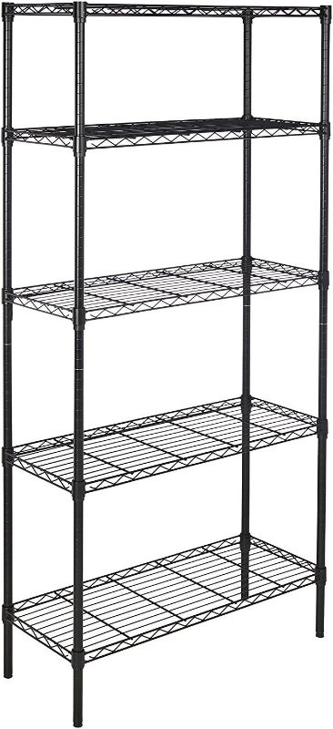 Photo 1 of Amazon Basics 5-Shelf Adjustable, Heavy Duty Wide Storage Shelving Unit (350 lbs Loading Capacity per Shelf), Steel Organizer Wire Rack, 36" L x 14" W x 72" H, Black
