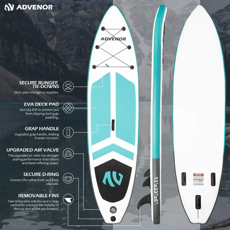 Photo 1 of 
ADVENOR Paddle Board 11'x33 x6 Extra Wide Inflatable Stand Up Paddle Board with Hand Pump,Leash, Adjustable SUP Paddle/Kayak Paddle,Kayak Seat, 2 Fishing Mounts for Family and Fishing