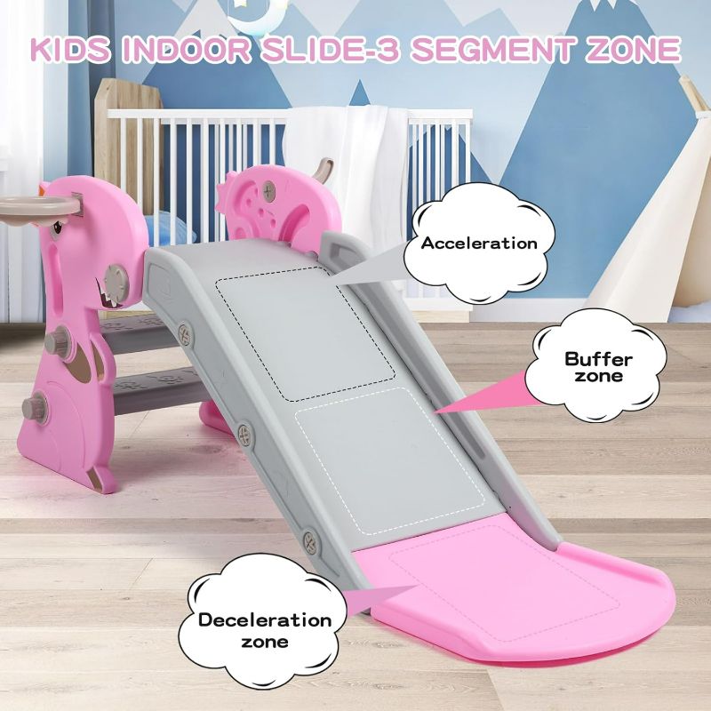 Photo 1 of Indoor Slide for Toddlers 1-3, Foldable Kids Baby Toddler Slide Indoor Playset, Kids Slide Indoor and Outdoor Playground, Toddler Climber Playset with Basketball Hoop and Ring Toss(Pink)