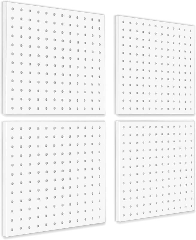 Photo 1 of 4Pcs Pegboard, Metal Peg Board, Pegboard Wall Organizer Panels Accessories, Mount Display Pegboard Kits, Pegboard for Walls Garage Craft Room Office Workshop, Easy Installation (White)