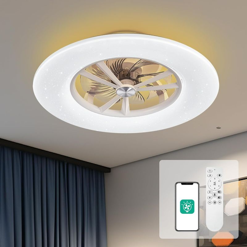 Photo 1 of Orison 24'' Low Profile Ceiling Fan with Light, Smart Ceiling Fans with Backlit Ambient Light and Remote Control, Flush Mount Ceiling Fan with App Controll and Reversible Quiet DC Motor (White)