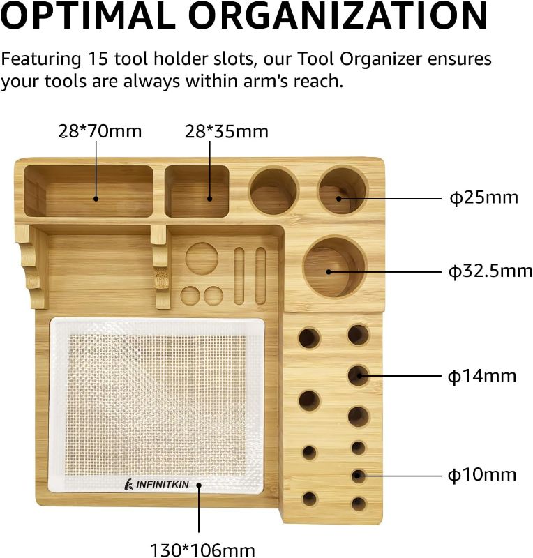 Photo 1 of Bamboo Desk Organizer, Wax Carving Tools Holder with Non-stick Silicone Mat Pad for 4-Claw Pick-up Tool, Cotton Swabs, Pens, and Tool Accessories -Great for Temporary Small Tool Projects