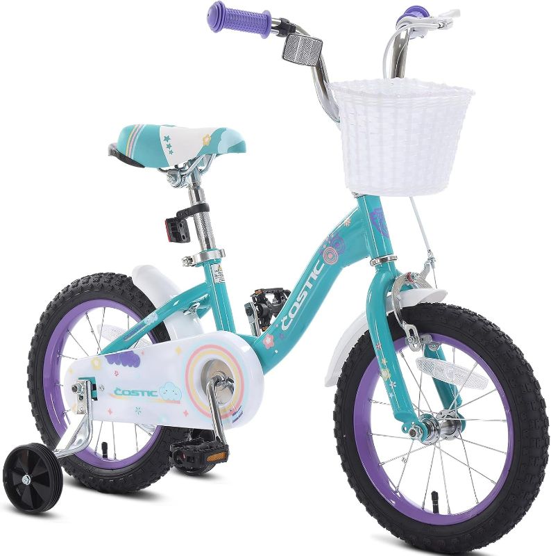 Photo 1 of COSTIC Kids Bike for 3-8 Years Girls with Training Wheels & Front Handbrake Toddler Girl Bikes 12 14 16 Inch Princess Kids Bicycle with Basket Bike