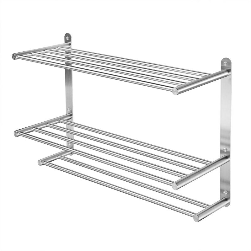 Photo 1 of Bathroom Towel Rack with 24-Inch Multilayer Hotel Racks 304 Stainless Steel Towel Bar Shelf Wall-Mounted Brushed Finish Bar withTowel Shelves,3-Tier Bar Mounted