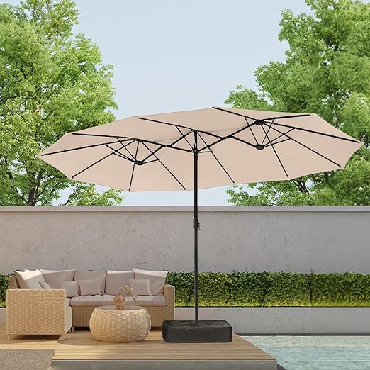 Photo 1 of 15ft Large Patio Umbrella with Base, Outdoor Double-Sided Market Umbrella with Crank Handle, Patio Table Umbrella, Pool Umbrella