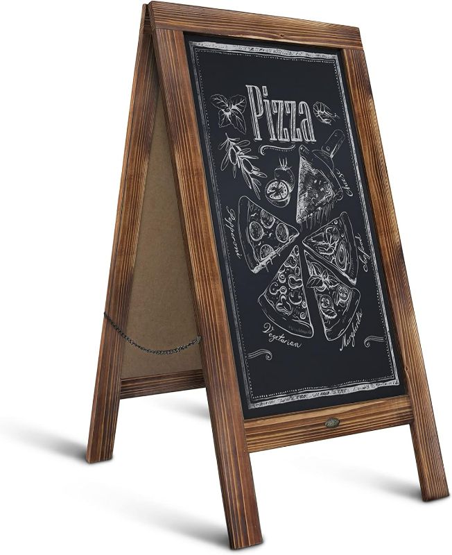 Photo 1 of A Frame Chalkboard by HBCY Creations: 40x20 Solid Wood A-Frame Sign Rustic Brown Double-Sided Magnetic Board, Chalkboard Menu Board, for Restaurants, Cafés, Weddings - Heavy Duty Hinges