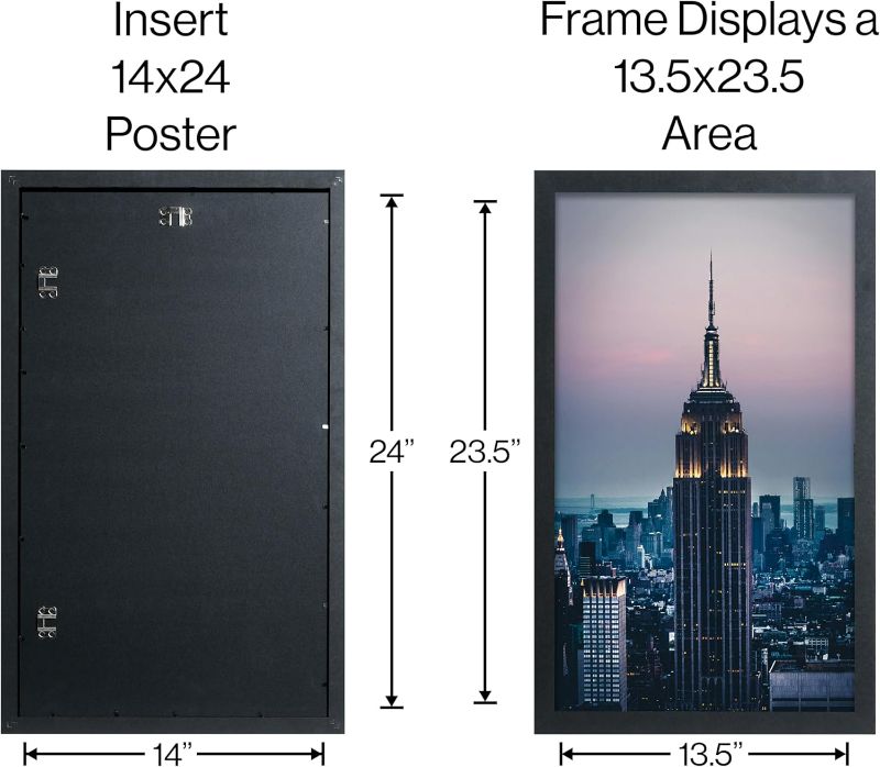 Photo 1 of Frame Amo 14x24 Black Modern Picture or Poster Frame, 1 inch Wide Border, Smooth Wrap Finish, Acrylic Face