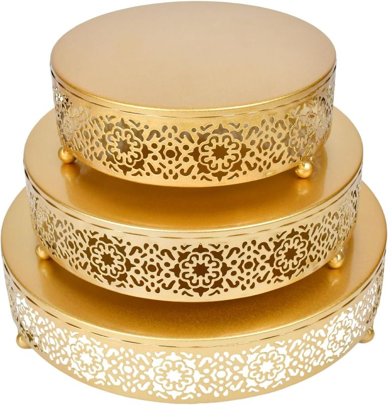 Photo 1 of Golden 3-Tier Metal Cake Stand - Cake Stand Set Wedding, Dessert Table Decor, 3-Piece Combination, Iron Art, Elegant and Decorative(Gold)