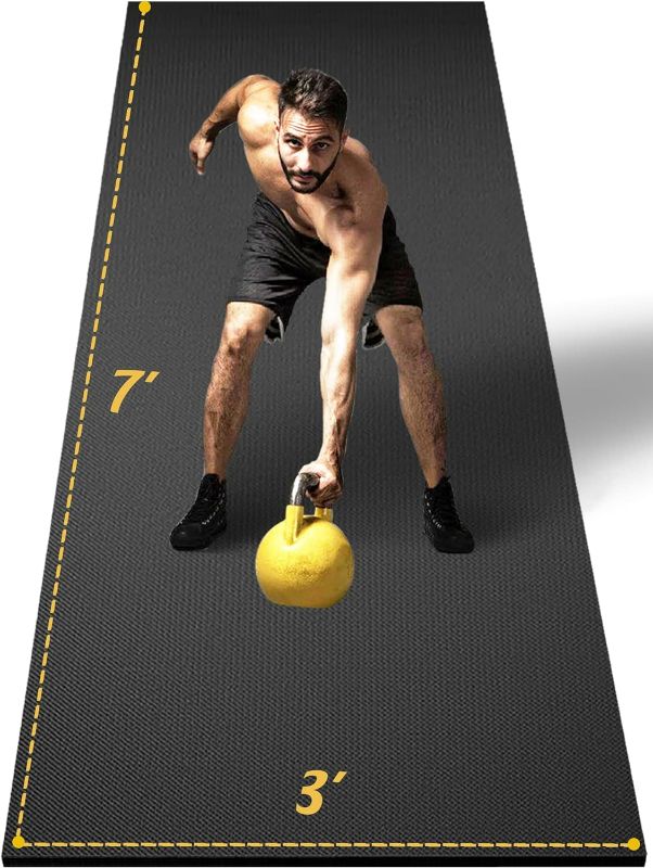 Photo 1 of 7' x 3' x 7mm Extra Large Exercise Mat, 21 Sq.Ft Heavy Duty PVC Gym Mat for High-Intensity Home Workout & Exercise Equipment, Extreme Anti-Slip and Firm-Grip Rubber Gym Flooring for Home Gym,