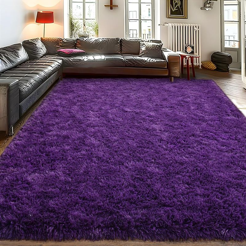 Photo 1 of 8x10 Large Area Rugs for Living Room, Ultra Soft Purple Big Shag Rug for Bedroom Nursery, Modern Fluffy Plush Carpet for Girls Boys Kids Room Dorm Home Decor, Upgrade Non-Slip