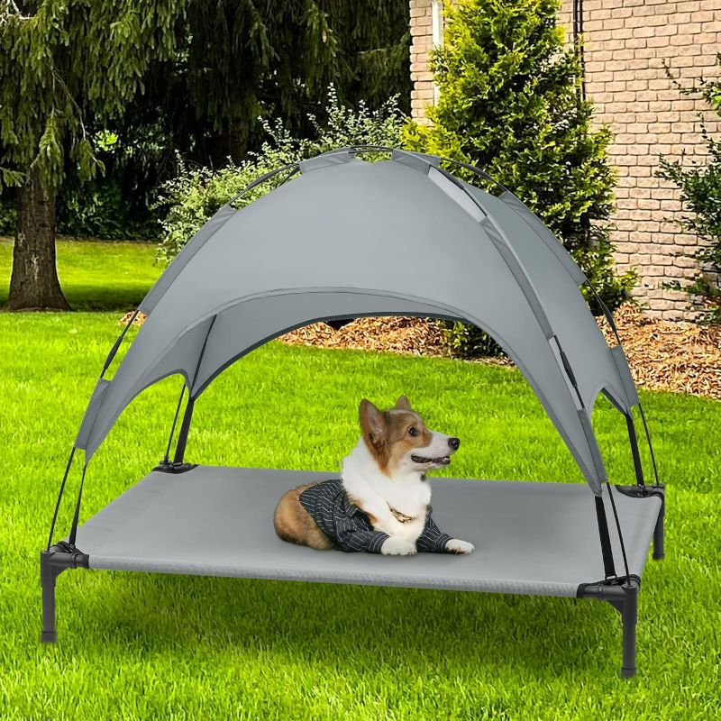 Photo 1 of Heeyoo Elevated Dog Bed with Canopy, Outdoor Dog Cot with Removable Canopy Shade Tent, Portable Raised Pet Cot Cooling Bed for Dogs