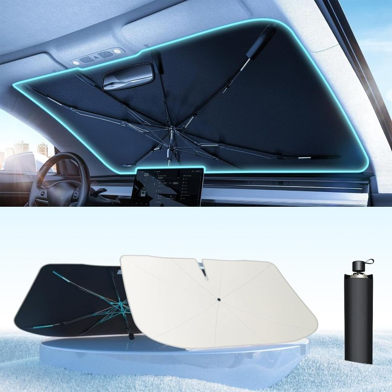 Photo 1 of [2024 Upgrade] Tryspace Car Windshield Sun Shade Umbrella - [Newest Nanoparticles Coatings] Protect Car from Sun Rays & Heat Damage Keep Cool and Protect Interior Large