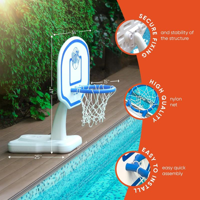 Photo 1 of Poolside Heavy Duty Pool Basketball Hoop Deck Goal Swiming Fun Pool Activity for Kids and Adults Summer Games Sturdy with Set of Water Basket Balls Party Birthday Gift Boys 8-12 14-16