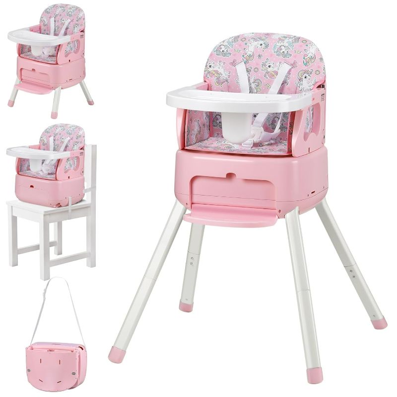 Photo 1 of 4 in 1 Portable Baby Highchair Convertible Highchair for Babies and Toddlers - Foldable Carry Small Box, High Chair, Infant Booster Seat, Dining Chair, Easy to Carry and Store (Pink)