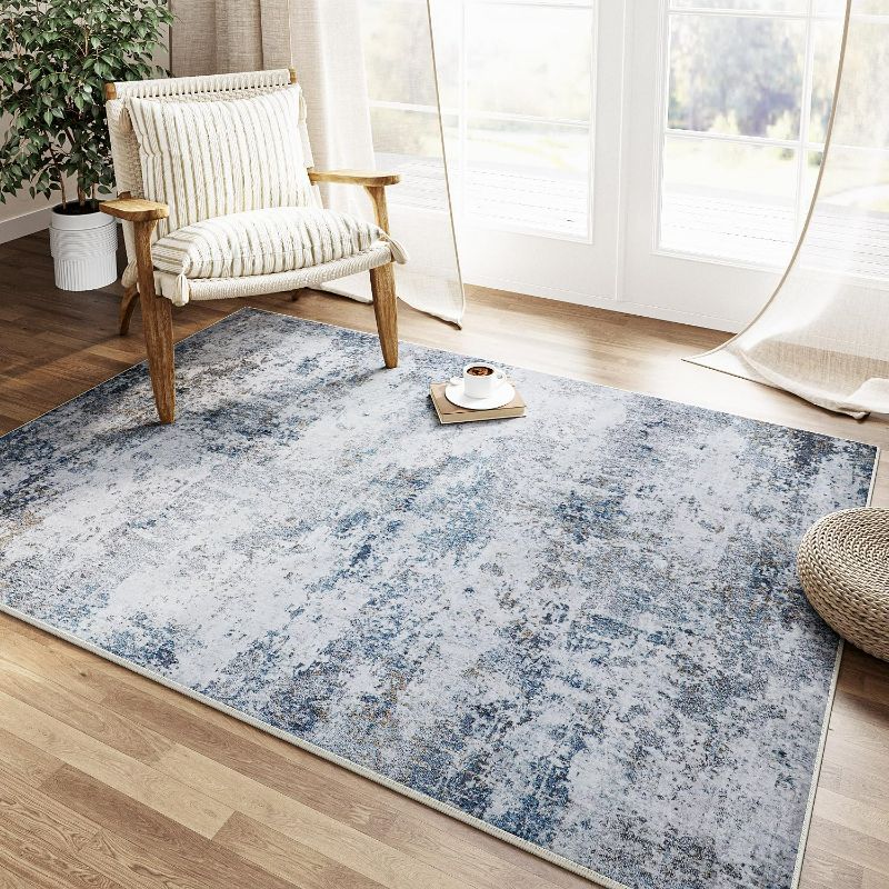 Photo 1 of 4x6 Washable Rug Grey Blue Entryway Rugs Hallway Area Rug Indoor Accent Rug Abstract Non Slip Low Pile Carpet Distressed Throw Rug for Bedroom Living Room Office Dining Room Kitchen