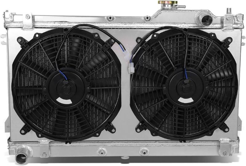 Photo 1 of DNA Motoring RA+FS-MM90-2 Dual Core 2-Row Aluminum Radiator w/ 2x Fan Shroud Compatible with 90-98 Mazda Miata MX-5, Metallic