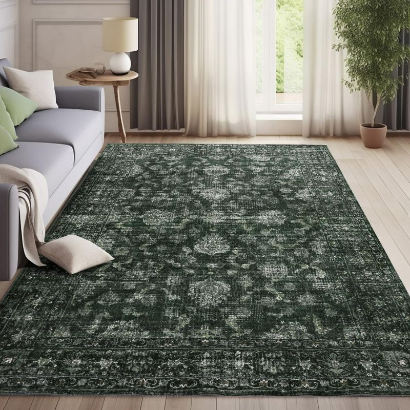 Photo 1 of FROZZUR Boho Green Area Rug 5x7 Large Vintage Rug for Living Room Bedroom Dining Table, Non Slip Distressed Washable Rugs for Home Office Decor Green