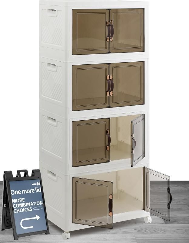 Photo 1 of 72Gal. Large CollapsibleStorage Bins with Lids, 4 Tiers Organizer with Wheels, Folding Plastic Cabinet with Magnetic Doors for Bedroom, Closet, Laundry, Home, Office, Dorm.