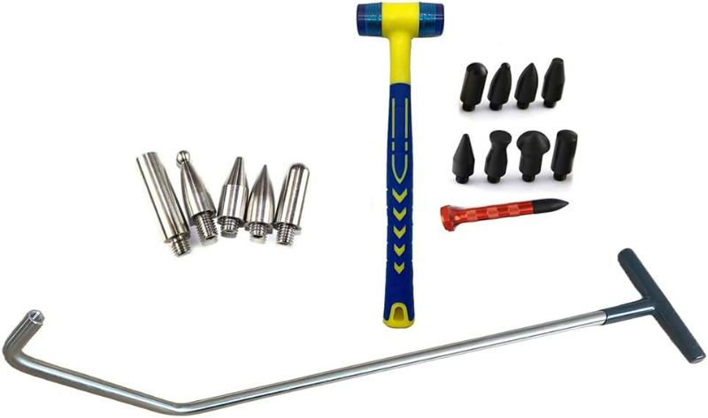 Photo 1 of Dent Removal Rods Kit(17 Pieces), Double Twisted Interchangeable Tip Rod-1/2'' Diameter(12mm) with Tap Down,Paintless Dent Repair Tool for Car Body Minor Dents, Door Dings and Hail Damage