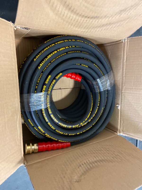 Photo 1 of Biswing Pressure Washer Hose 50FT with 3/8 Inch Quick Connect, High Tensile Wire Braided Power Washer Hose, Kink Proof Extension Hose for Cars Floors Swimming Pool Washing, 4000 PSI