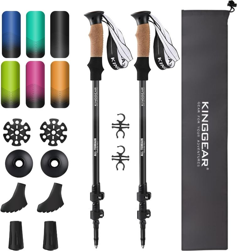 Photo 1 of KINGGEAR Walking Sticks - Adjustable Hiking Poles, Trekking Poles with Quick Flip Lock, Lightweight Collapsible, Durable 7075 Aluminum, Natural Anti-Sweat Cork Grips, All Terrain