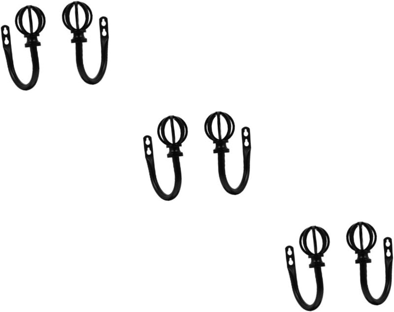 Photo 1 of Alipis 6 Pcs Curtain Hook Curtain Wall Hook Window Curtain Holdbacks Black Washcloth Black Out Curtain Black Curtains Curtain Tie Belts Wall Hanging Hooks Linen Curtains Drapes Metal Iron