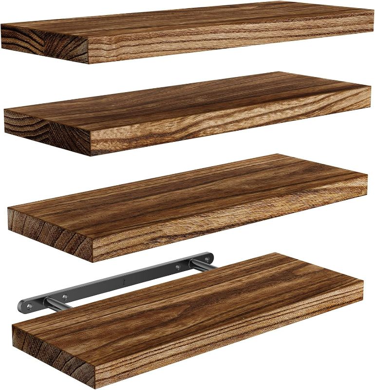 Photo 1 of AMADA HOMEFURNISHING Floating Shelves, Paulownia Wood Wall Shelves for Bathroom/Living Room/Bedroom/Kitchen/Home Office, Natural Wood Floating Shelf for Home Storage & Organization, Set of 4, AMFS40BN