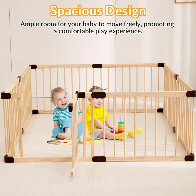 Photo 1 of Baby Playpen Fence Yards Area with Door Wooden,Playpen Play Pens for Babies and Toddlers,Toddler Playpen,Baby Play Fence Yards,Large Baby Playpen Wooden(120×160×61CM)