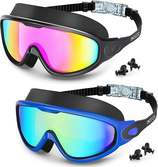 Photo 1 of Swim Goggles 2 Pack for Adult Men Women, Anti-fog UV Protection No Leak 180° Wide View Clear Vision Pool Goggles