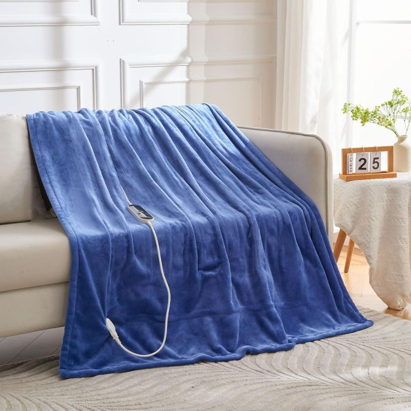 Photo 1 of Electric Blanket Heated Throw, Soft Flannel Heating Blanket with 8 Hours Auto Off 10 Fast Heating Levels Machine Washable Sherpa Heated Blanket with Overheating Protection