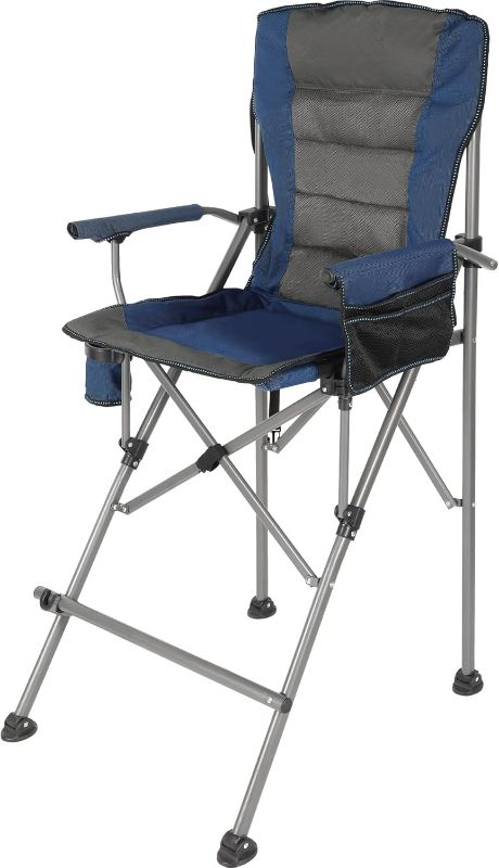 Photo 2 of Extra Tall Folding Chairs for Adults 330lbs, Portable Bar Height Foldable Director Chairs for Camping Outside, Comfortable with High Back and Footrest, Blue