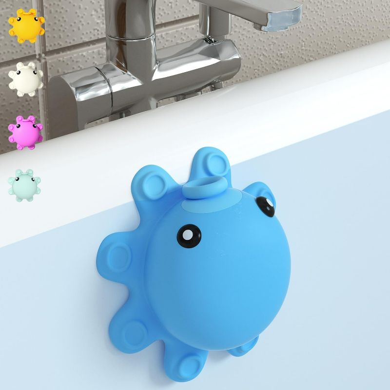 Photo 1 of Bath Tub Overflow Drain Cover- Bathtub Drain Cover, Silicone Bathtub Overflow Cover with Suction Cups, Tub Overflow Drain Stopper Adds Inches of Water for Deeper Bath, Cute Bathroom Accessories, Blue