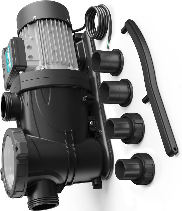 Photo 1 of 3 HP Pool Pump, 8964GPH, 220V, 2 Adapters, Powerful In/Above Ground Self Primming Swimming Pool Pumps with Filter Basket