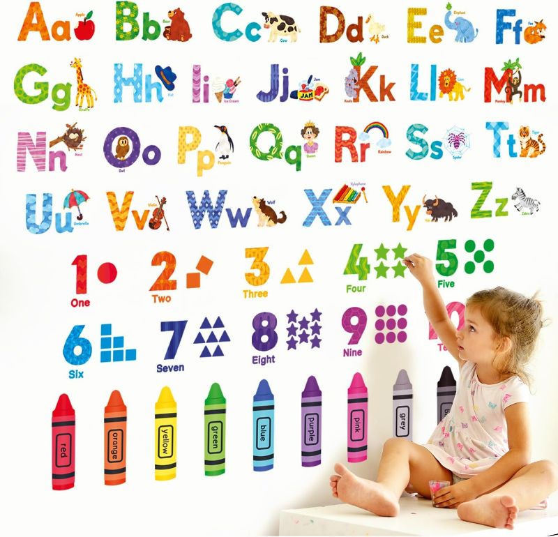 Photo 1 of DECOWALL DS-8044 Animal Alphabet Numbers Colour Decals Stickers Kids Peel and Stick Removable for Room décor Letters ABC Classroom playroom Decorations Educational Bedroom Nursery