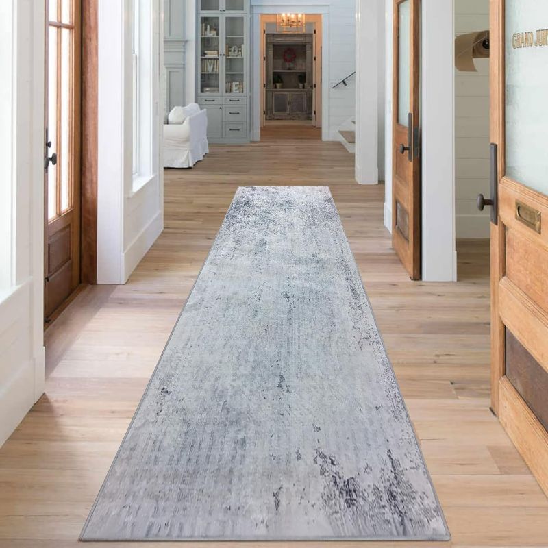 Photo 1 of Carpet Runners, Hallways Long Kitchen Runner Rug, Non-Slip Runner for Entryway, Bedroom, Living Room, Washable Rubber Back Carpet Rug Floor Mat (Light Grey/Brown, 2'6''x 10' (80x300cm))