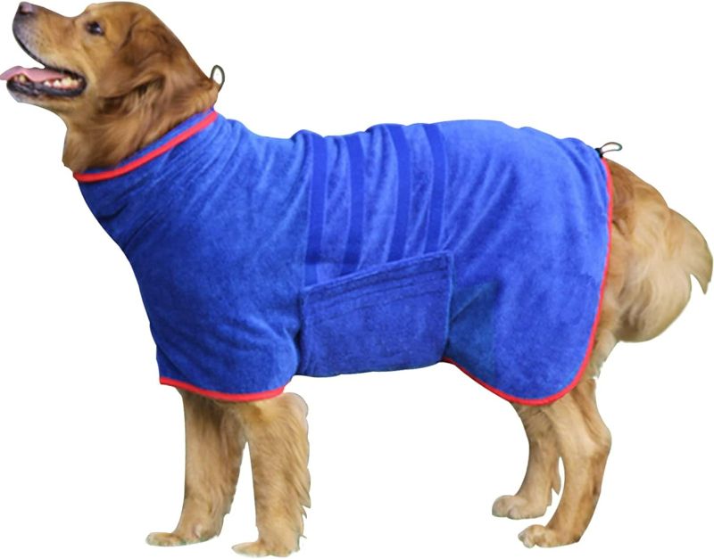 Photo 1 of Dog Drying Coat - Fast Drying Dog Towel Robe - Microfiber Dog Drying Bag Super Absorbent Pet Bathrobe, Adjustable Collar & Belly Strap Fast Drying Coat Pet Dog Cat Bath Robe Towel