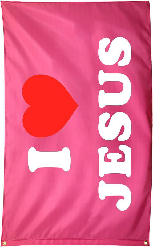 Photo 1 of I Heart Jeus Flag Pink Funny College Dorm Flags for Girls Cool Girl Flags for Bedroom Room Wall Meme Flags Banner 3x5Ft Indoor Outdoor Garden Decor