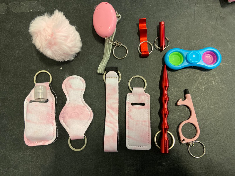 Photo 1 of Keychain Set for Women and Girls 11 Pcs Cute Keychains For Women Including Pom Pom, Credit Card Puller pink 